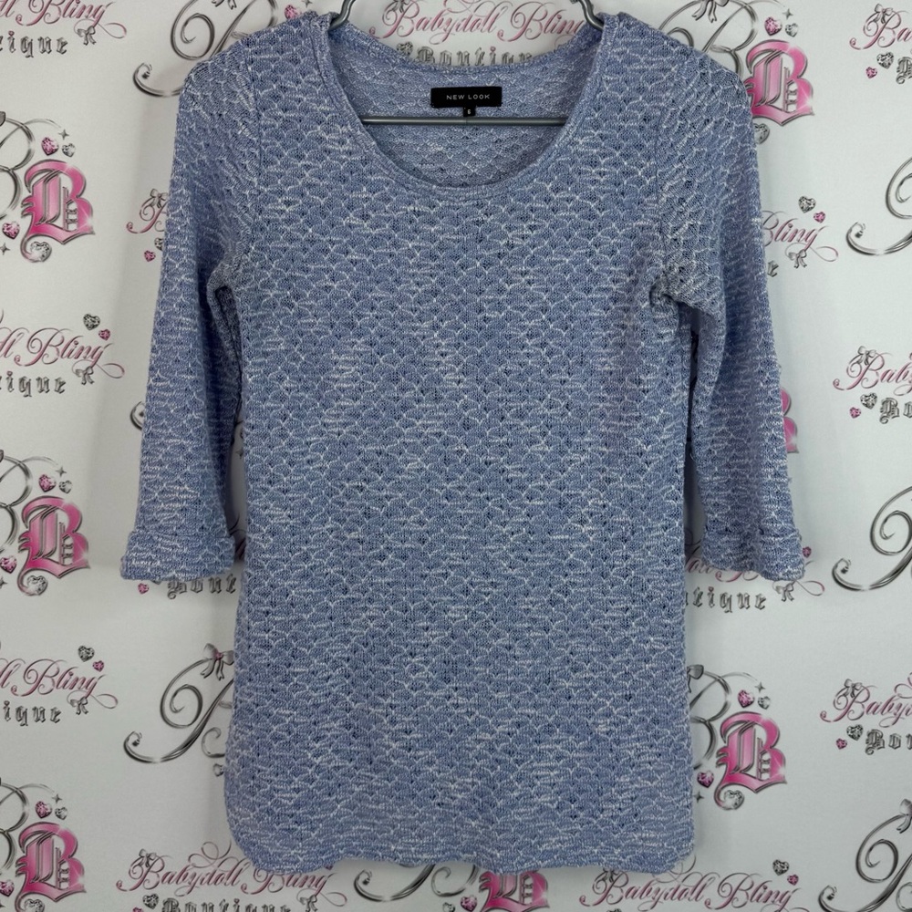 New Look top long sleeve knit blue Lavender Lace Top scale look soft